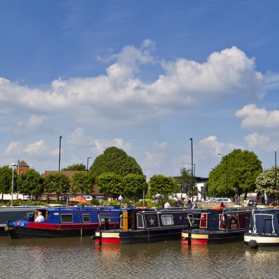 Narrowboats on the river Avon.